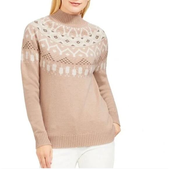 J. MCLAUGHLIN Oslo Fair Isle Wool Sweater Nordic Tan Cream Sz M {3R42} - Picture 1 of 5
